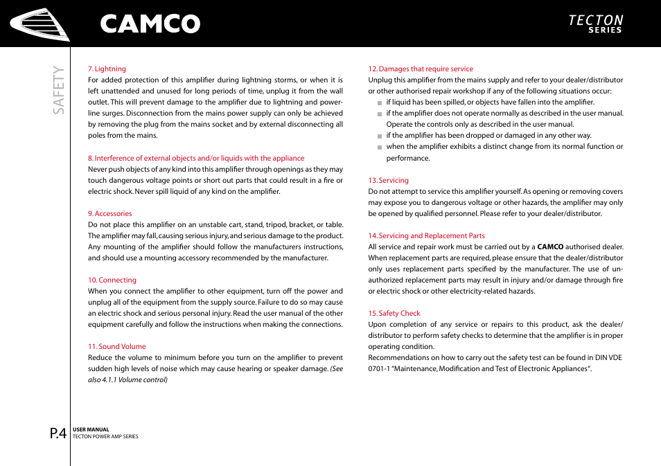 Safet y | Camco Tecton series User Manual | Page 5 / 38
