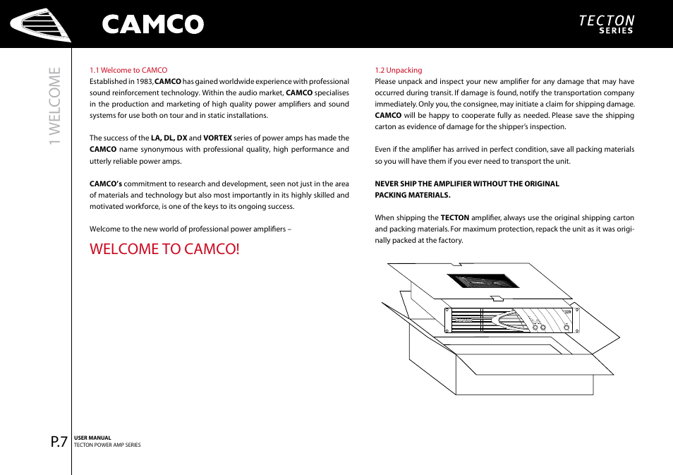 Wel c ome, Welcome to camco | Camco Tecton series User Manual | Page 8 / 38
