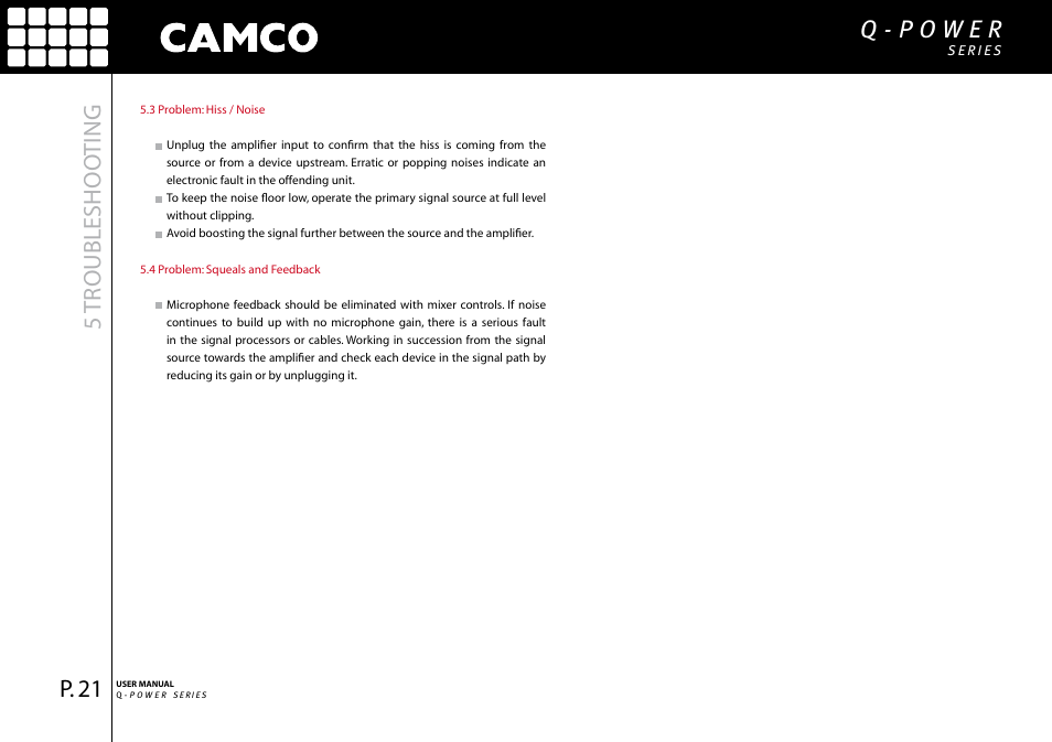5tr oubleshoo ting | Camco Q-Power User Manual | Page 22 / 34