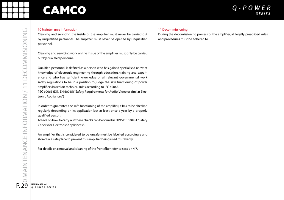 0 maintenance informa tion /  dec ommisioning | Camco Q-Power User Manual | Page 30 / 34