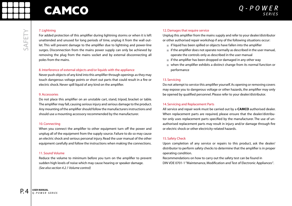 Safet y | Camco Q-Power User Manual | Page 5 / 34