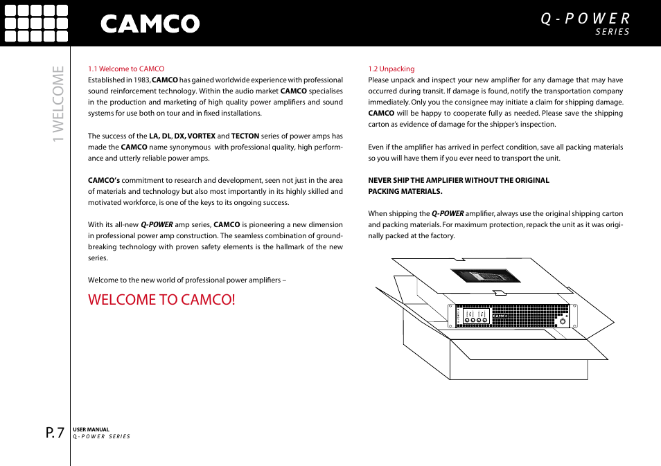 Wel c ome, Welcome to camco | Camco Q-Power User Manual | Page 8 / 34