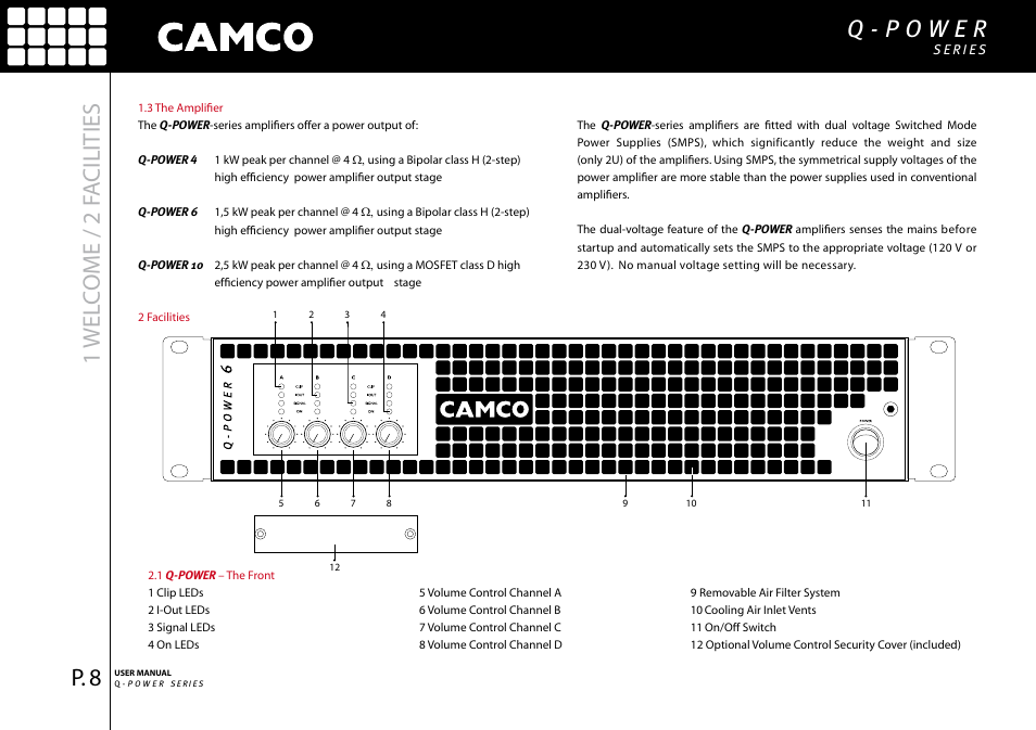 Wel c ome / 2 f a cilities | Camco Q-Power User Manual | Page 9 / 34