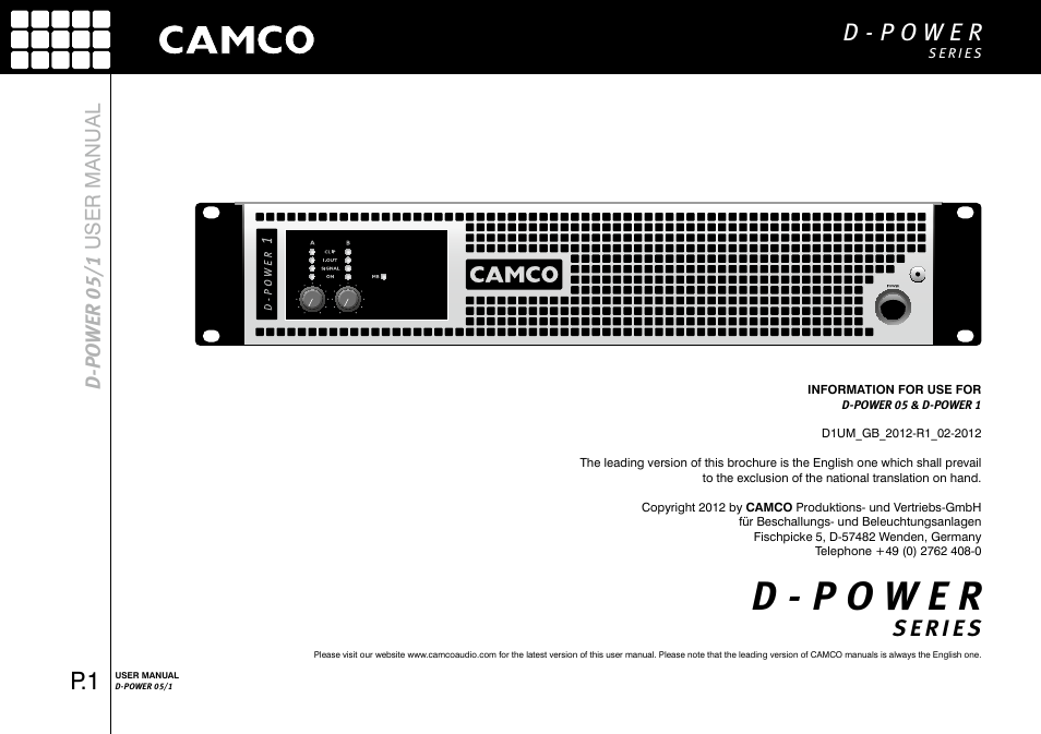 D-p o wer 05/1 user manu al | Camco D-Power 1 User Manual | Page 2 / 32