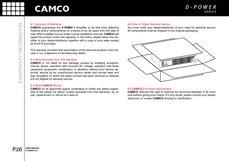 P.26, 8 w arranty informa tion | Camco D-Power 1 User Manual | Page 27 / 32