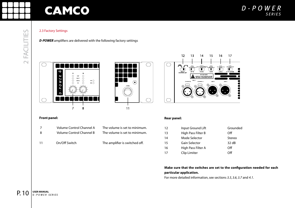 2 f a cilities | Camco D-Power 4 User Manual | Page 11 / 36
