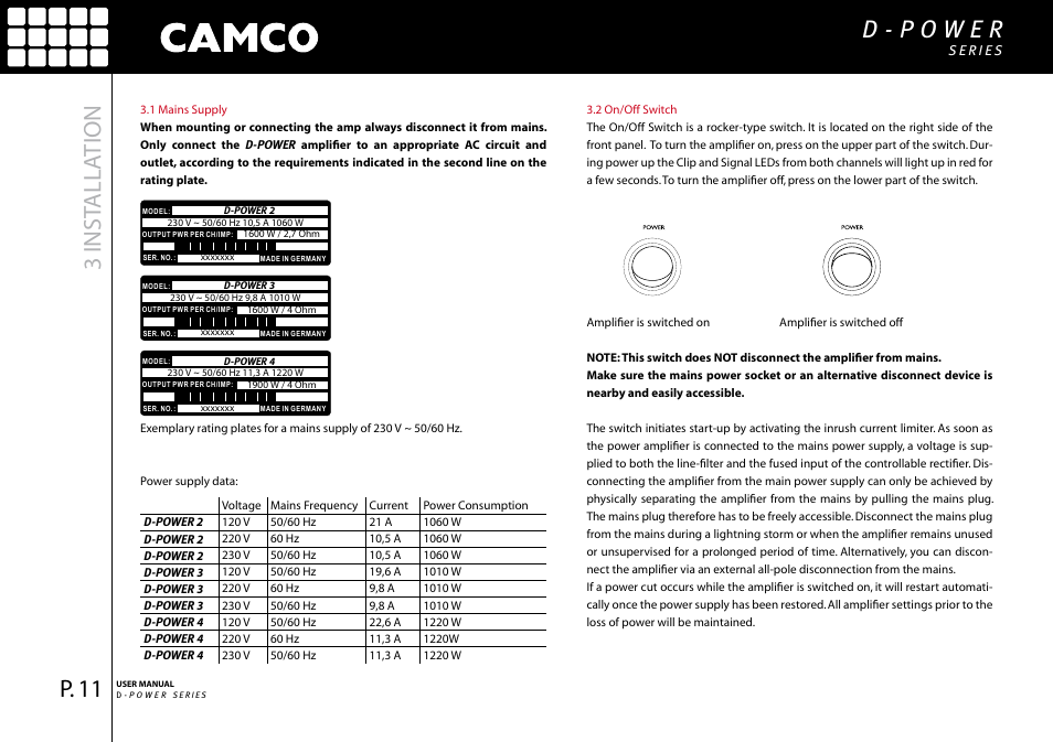 3 inst all ation | Camco D-Power 4 User Manual | Page 12 / 36