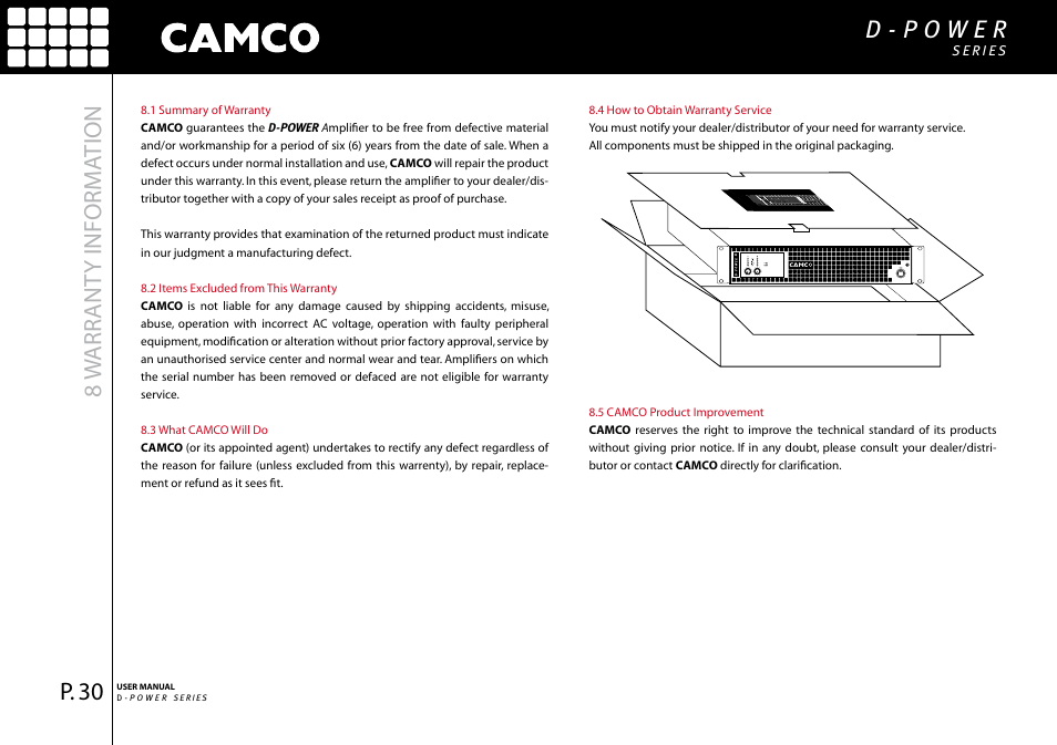 8w arr ant y informa tion | Camco D-Power 4 User Manual | Page 31 / 36