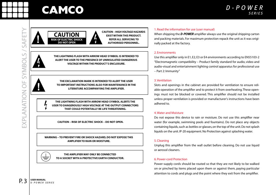 Expl ana tion of symbols / safet y, Caution | Camco D-Power 4 User Manual | Page 4 / 36