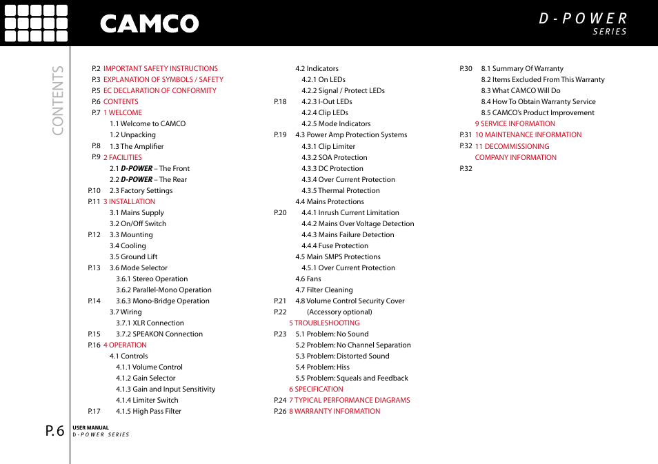 Content s | Camco D-Power 4 User Manual | Page 7 / 36