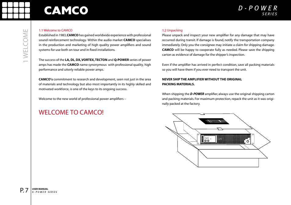Wel c ome, Welcome to camco | Camco D-Power 4 User Manual | Page 8 / 36