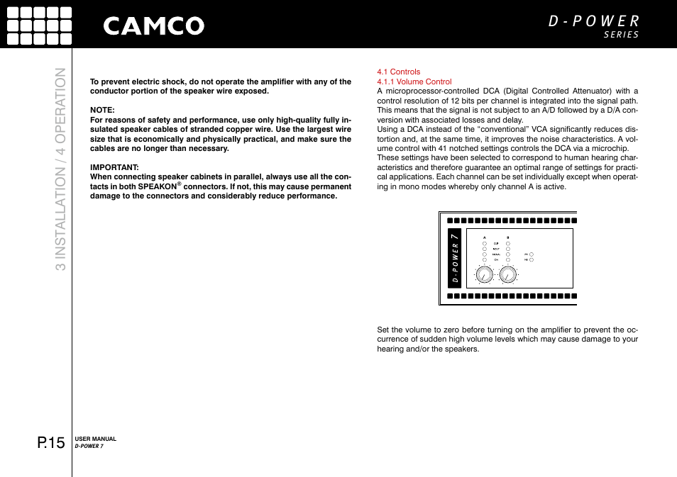 P.15, 3 inst alla tion / 4 opera tion | Camco D-Power 7 User Manual | Page 16 / 36