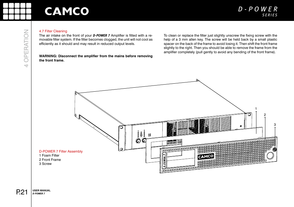 P.21, 4 opera tion | Camco D-Power 7 User Manual | Page 22 / 36