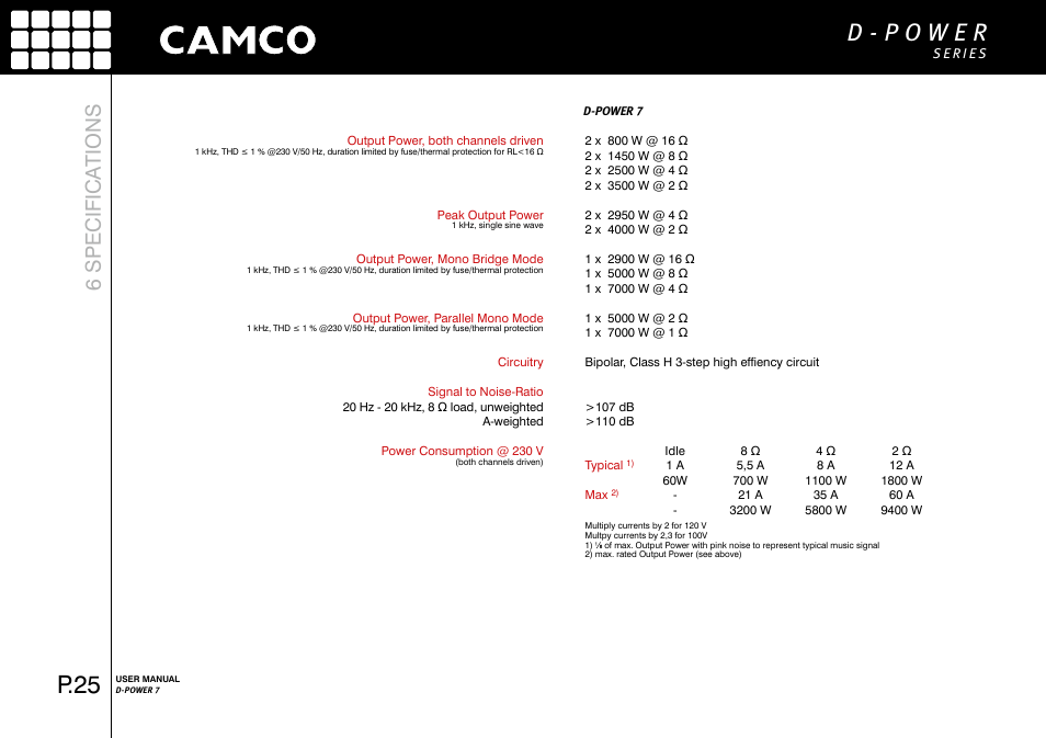 P.25, 6 specifica tions | Camco D-Power 7 User Manual | Page 26 / 36