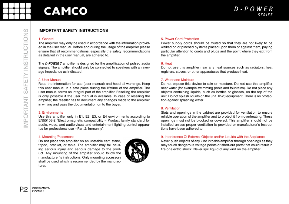 Import ant safety instructions | Camco D-Power 7 User Manual | Page 3 / 36