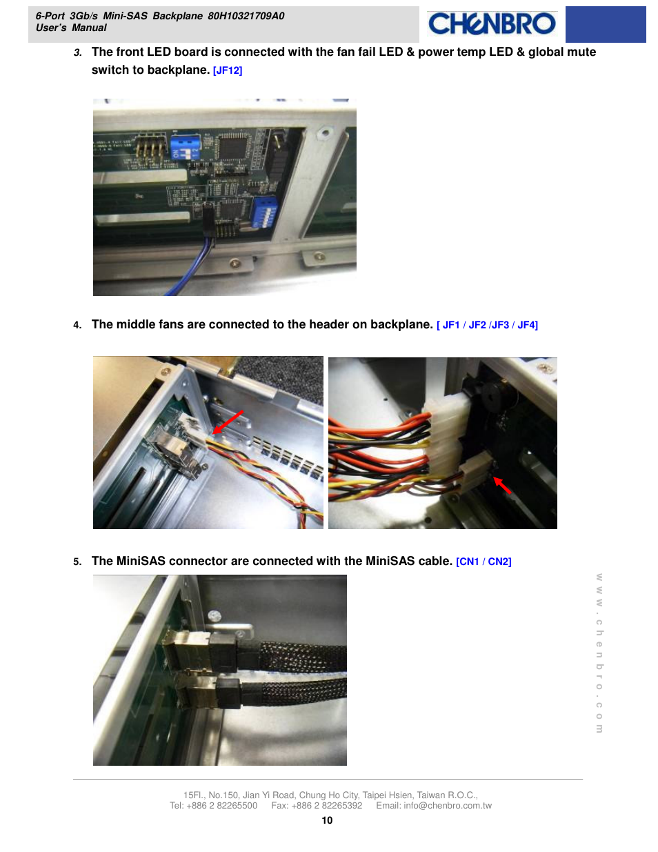 Chenbro RM21706 3Gb/s 6-port 3.5 mini-SAS Backplane(80H10321709A0) - Manual User Manual | Page 10 / 10