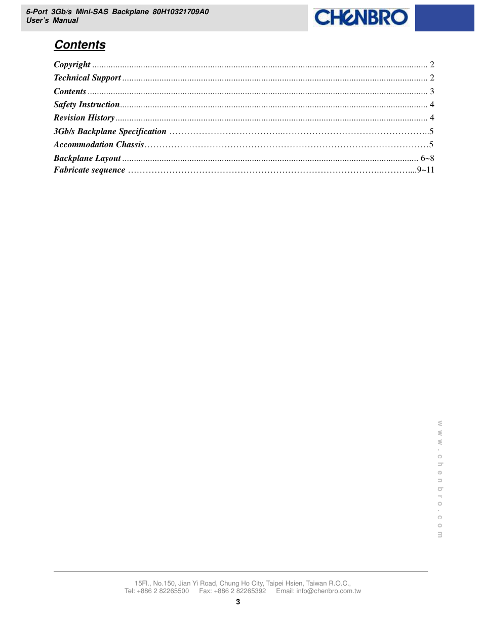 Chenbro RM21706 3Gb/s 6-port 3.5 mini-SAS Backplane(80H10321709A0) - Manual User Manual | Page 3 / 10