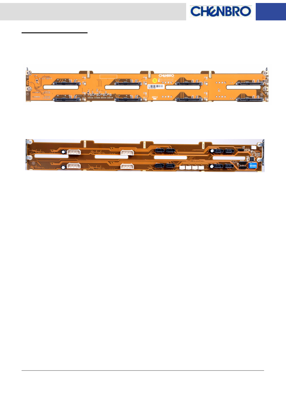 Backplane layout, Backplane connectors, View | Chenbro RM23608 6Gb/s 8-port 3.5 SATASAS Backplane (80H10323601A1), Rev. A1 - Manual User Manual | Page 6 / 12