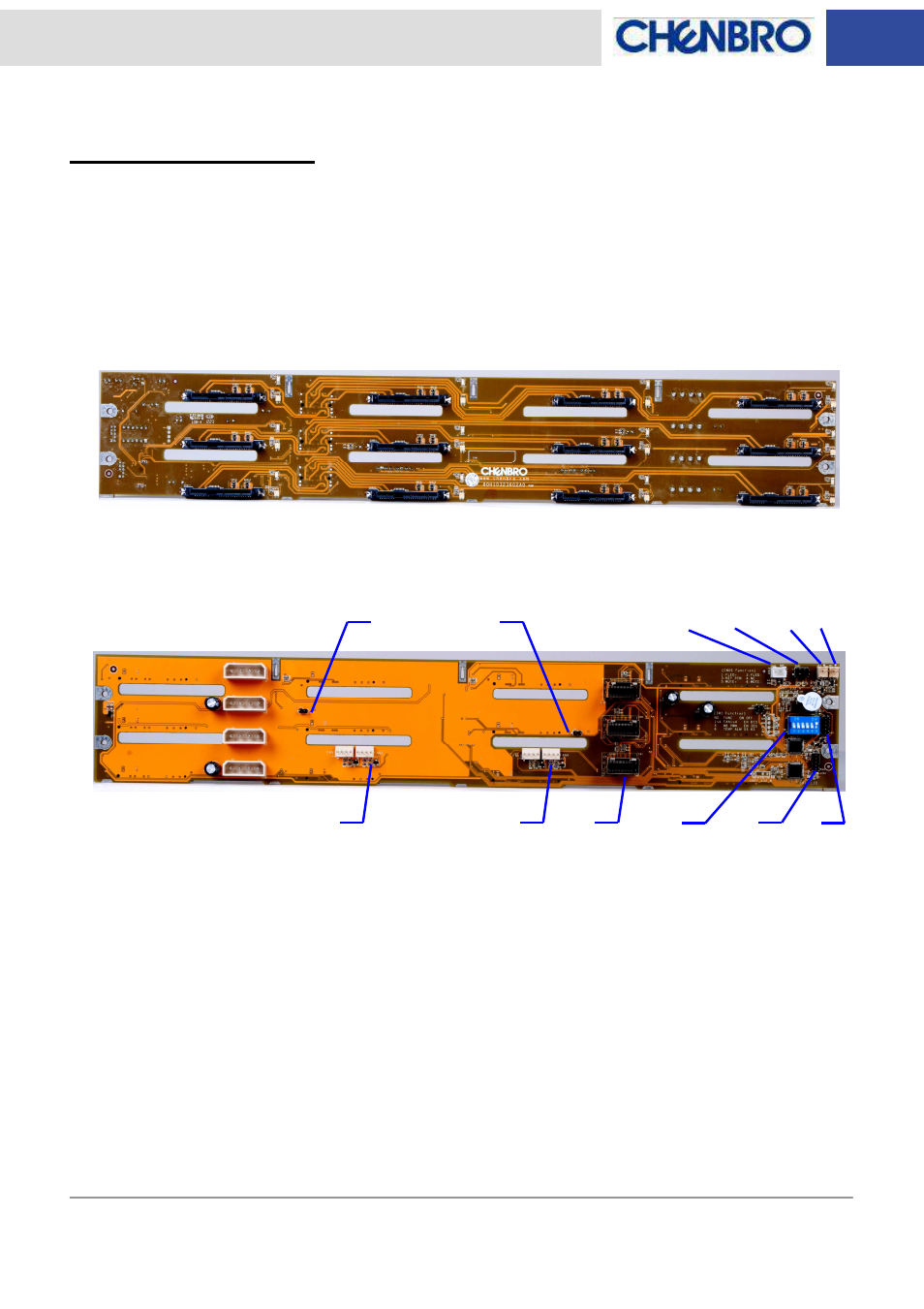 Backplane hardware, Backplane layout, Rear view | Front view | Chenbro RM23612 6Gb/s 12-port 3.5 mini-SAS Backplane (80H10323602A1), Rev. A1 - Manual User Manual | Page 6 / 13