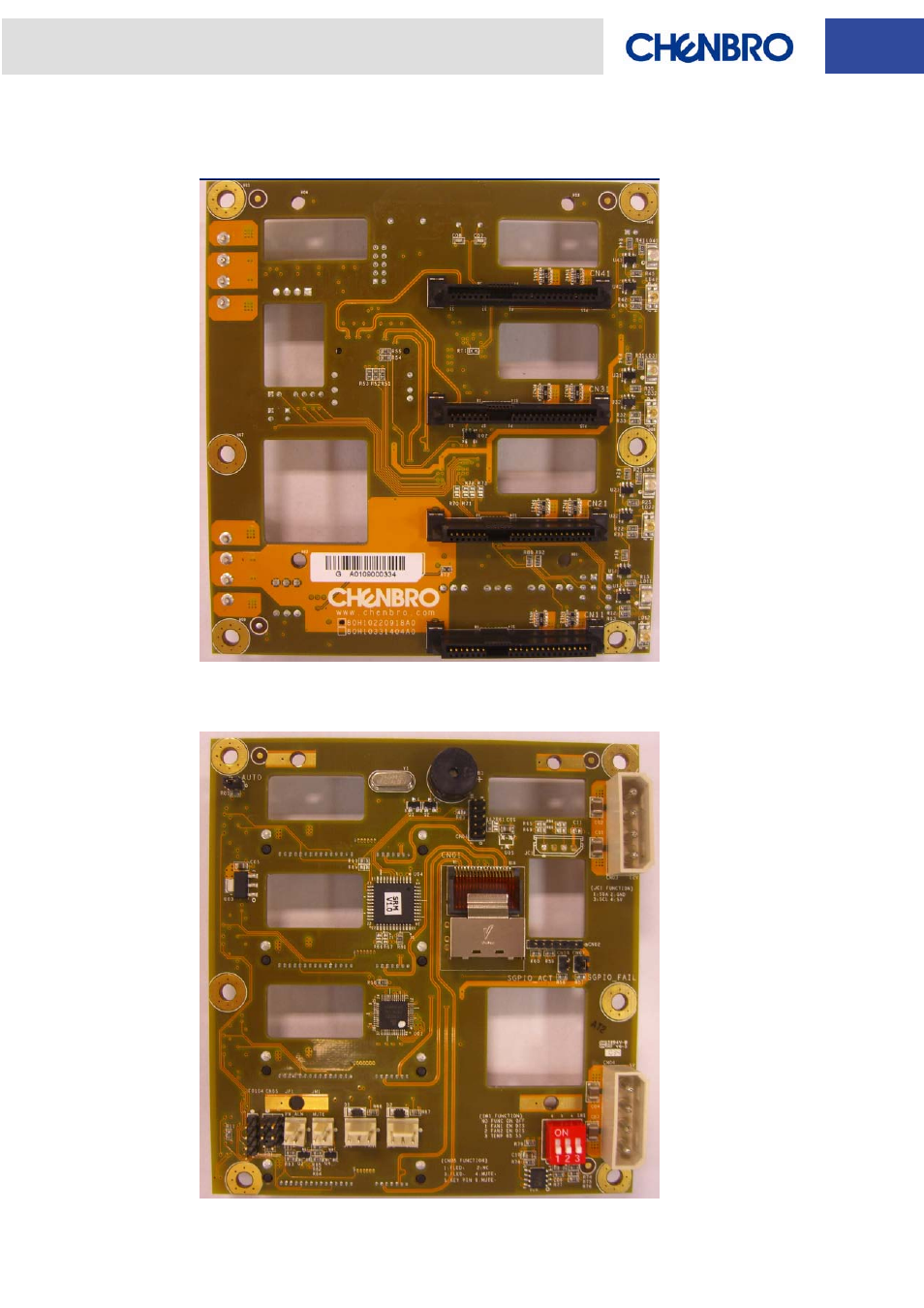 Front side, Rear side, Backplane photos | Chenbro RM31408 6Gb/s 4-port 3.5 mini-SAS Backplane(80H10331404A0) - Manual User Manual | Page 6 / 12