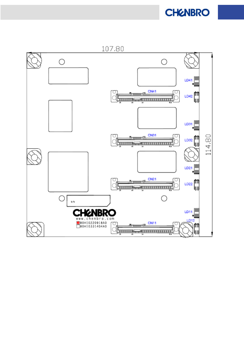 Backplane layout, Front side | Chenbro RM31408 6Gb/s 4-port 3.5 mini-SAS Backplane(80H10331404A0) - Manual User Manual | Page 7 / 12