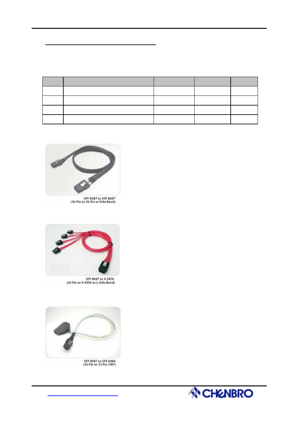 Backplane cable information | Chenbro RM31408 3Gb/s 4-port 3.5 mini-SAS Backplane(80H102209-013) - Manual User Manual | Page 11 / 12