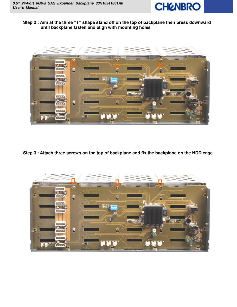 Chenbro RM418 Series 6Gb/s 24-port 3.5 Expander Backplane(80H10341801A0), For 24-bay 3.5 Hot-swap HDD Cage - Manual User Manual | Page 17 / 18