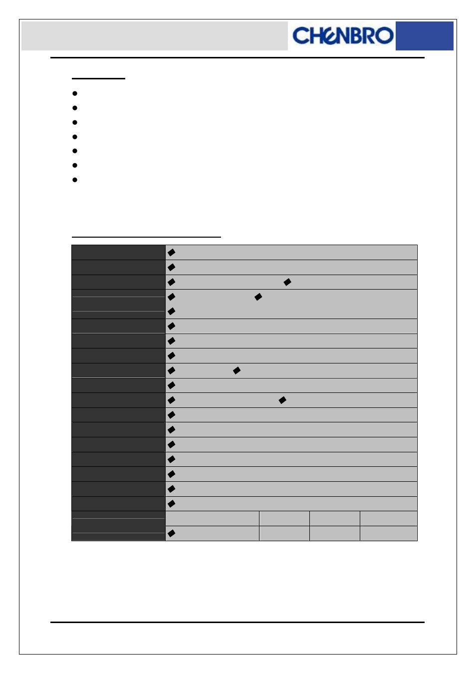 Features, Technical specifications | Chenbro ES34169 - Installation User Manual | Page 5 / 17