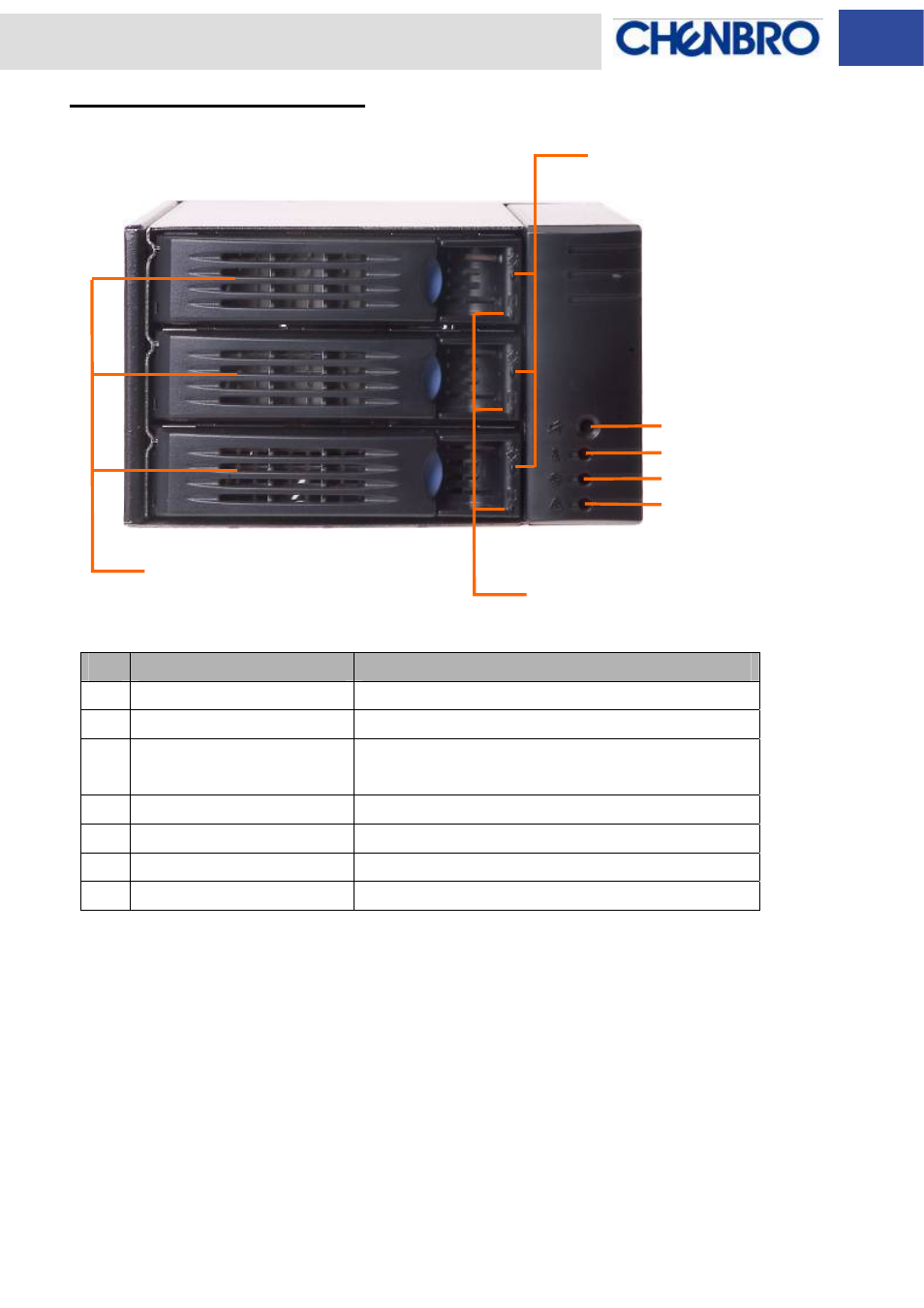 Components description, Front view | Chenbro SK32303 Installation Guide with 3Gb/s SATA/SAS Backplane - Manual User Manual | Page 9 / 17