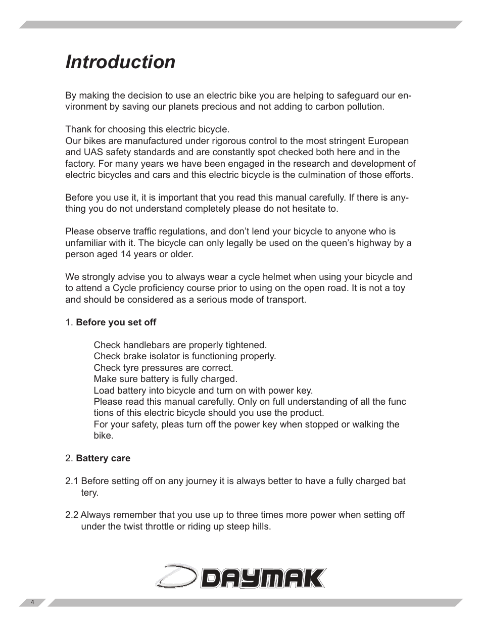 Introduction | Daymak Vermont 24V User Manual | Page 4 / 8