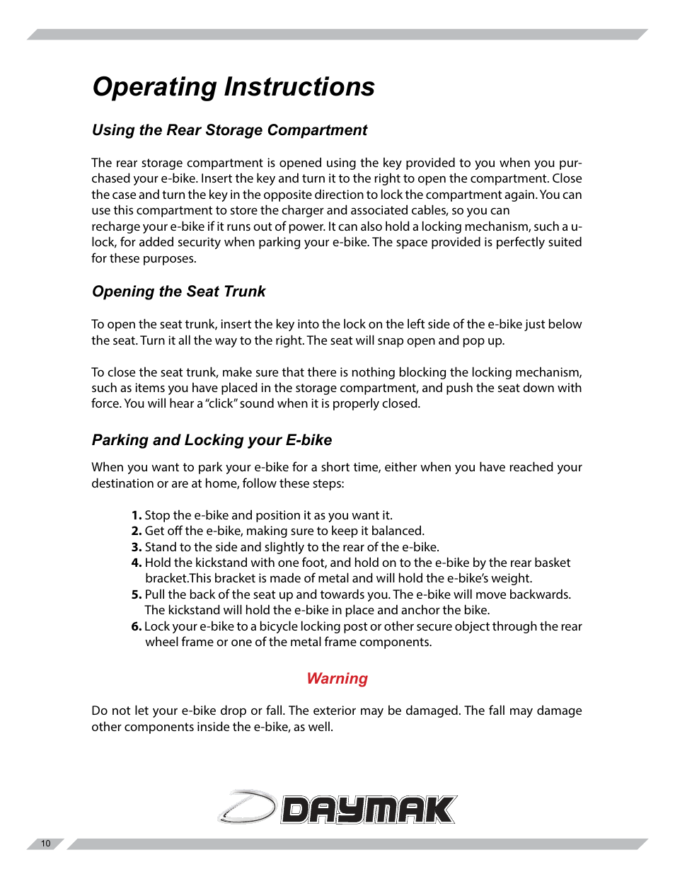 Operating instructions | Daymak Rome Lithium User Manual | Page 10 / 27