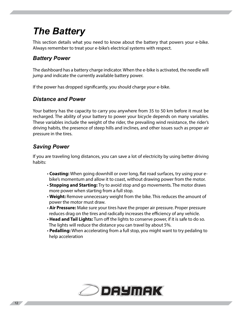 The battery | Daymak Utility Deluxe User Manual | Page 12 / 27