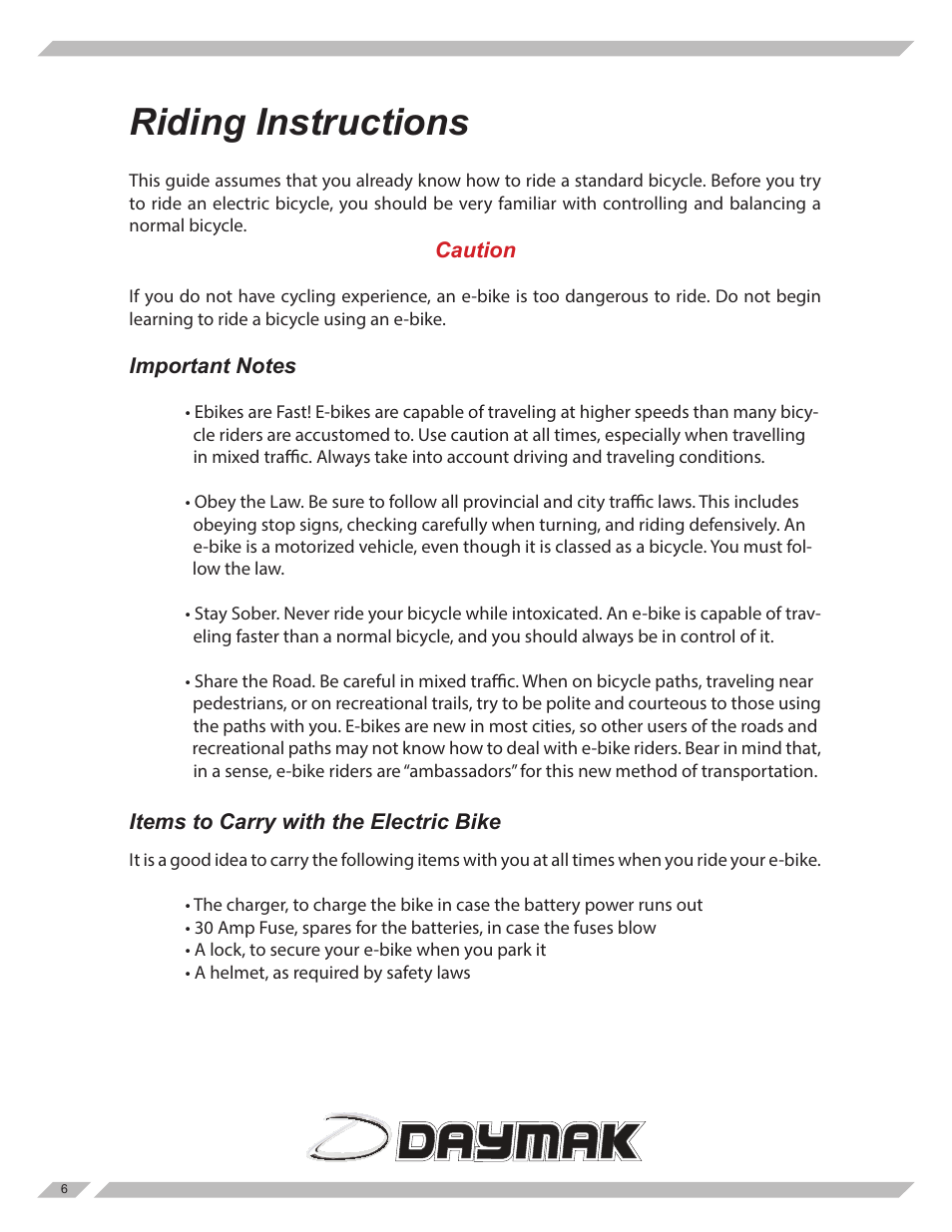 Riding instructions | Daymak Indianapolis User Manual | Page 6 / 27