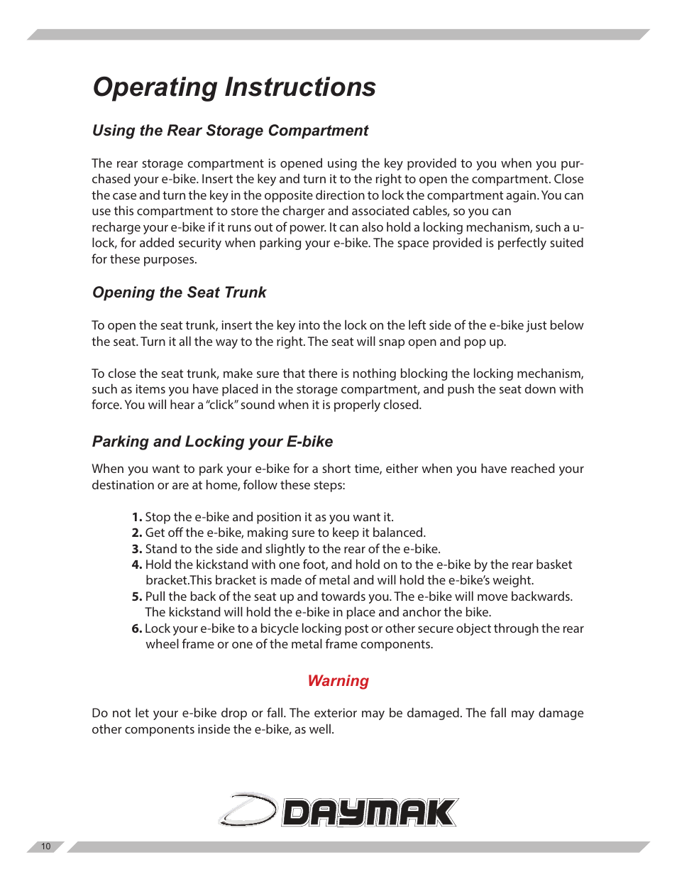 Operating instructions | Daymak Daytona User Manual | Page 10 / 27