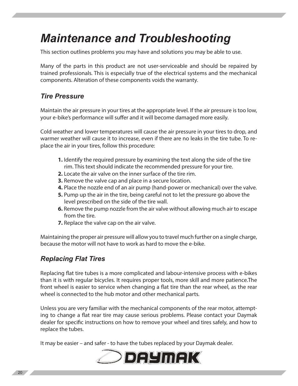 Maintenance and troubleshooting | Daymak Daytona User Manual | Page 20 / 27