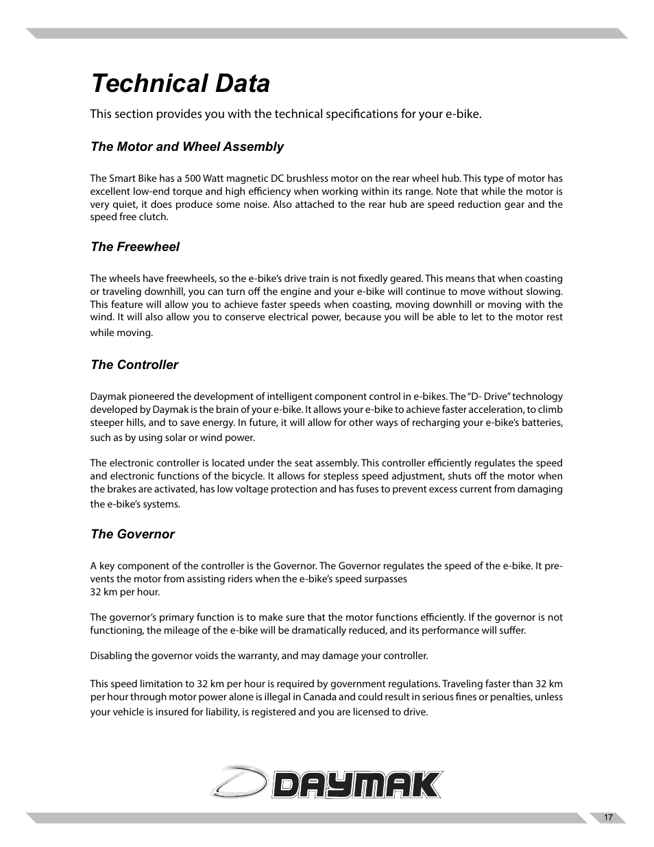 Technical data | Daymak Amalfi 84V User Manual | Page 17 / 27
