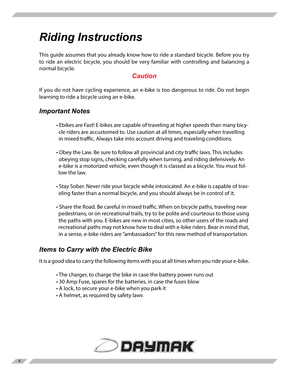 Riding instructions | Daymak Amalfi 84V User Manual | Page 6 / 27