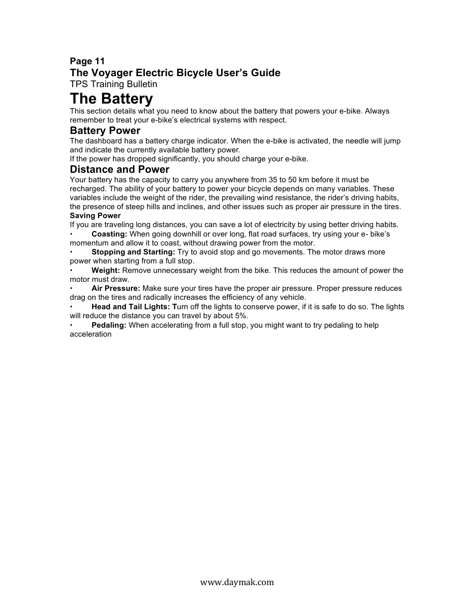The battery | Daymak Voyager User Manual | Page 11 / 25