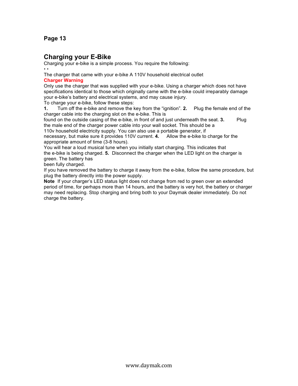 Charging your e-bike | Daymak Voyager User Manual | Page 12 / 25