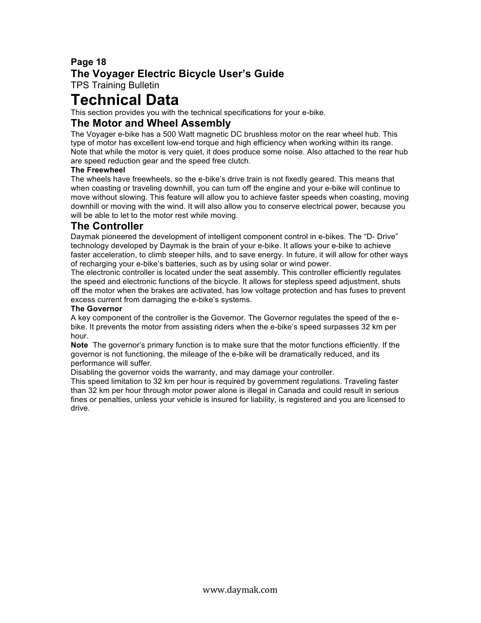 Technical data | Daymak Voyager User Manual | Page 17 / 25