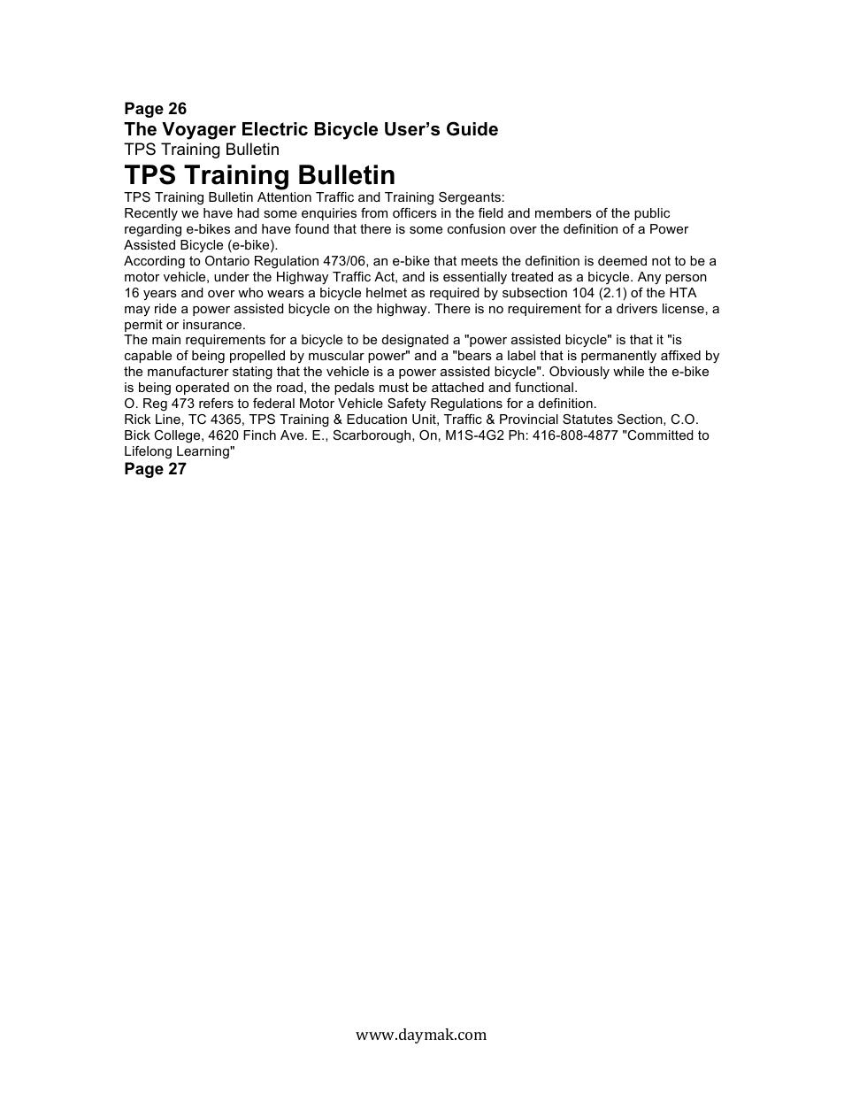 Tps training bulletin | Daymak Voyager User Manual | Page 25 / 25
