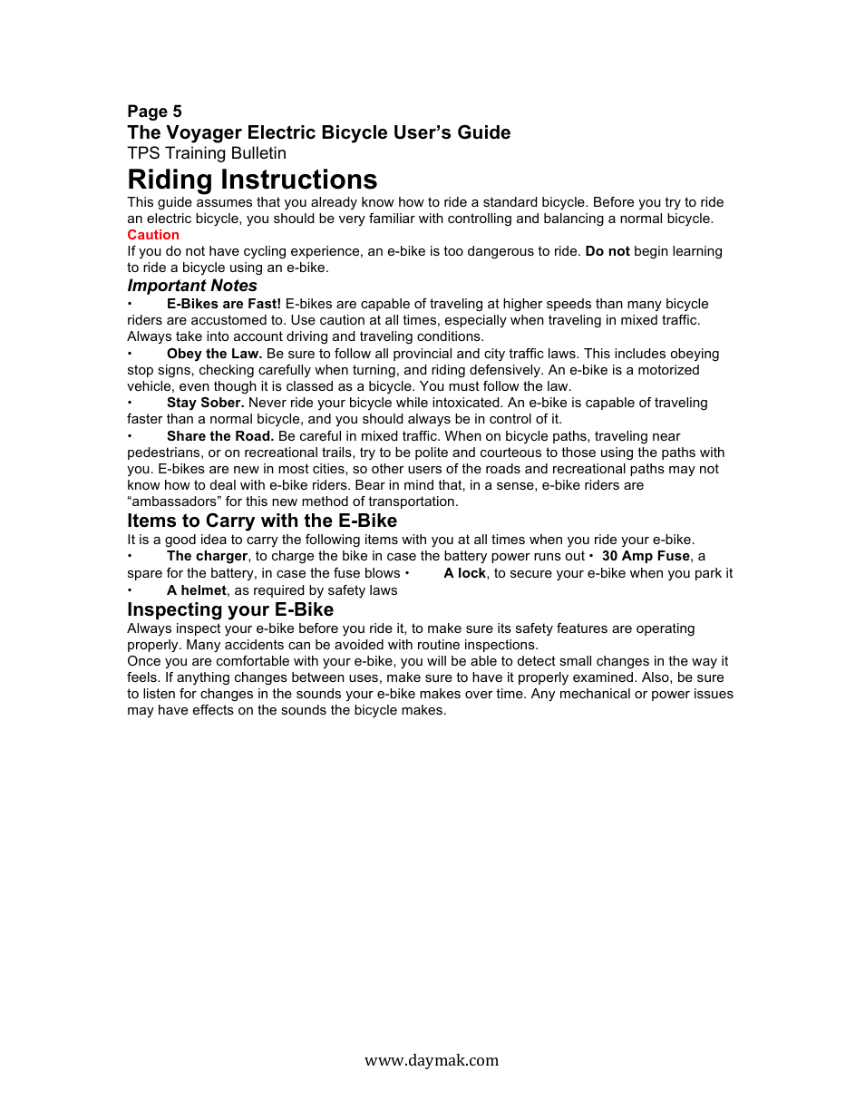 Riding instructions | Daymak Voyager User Manual | Page 5 / 25
