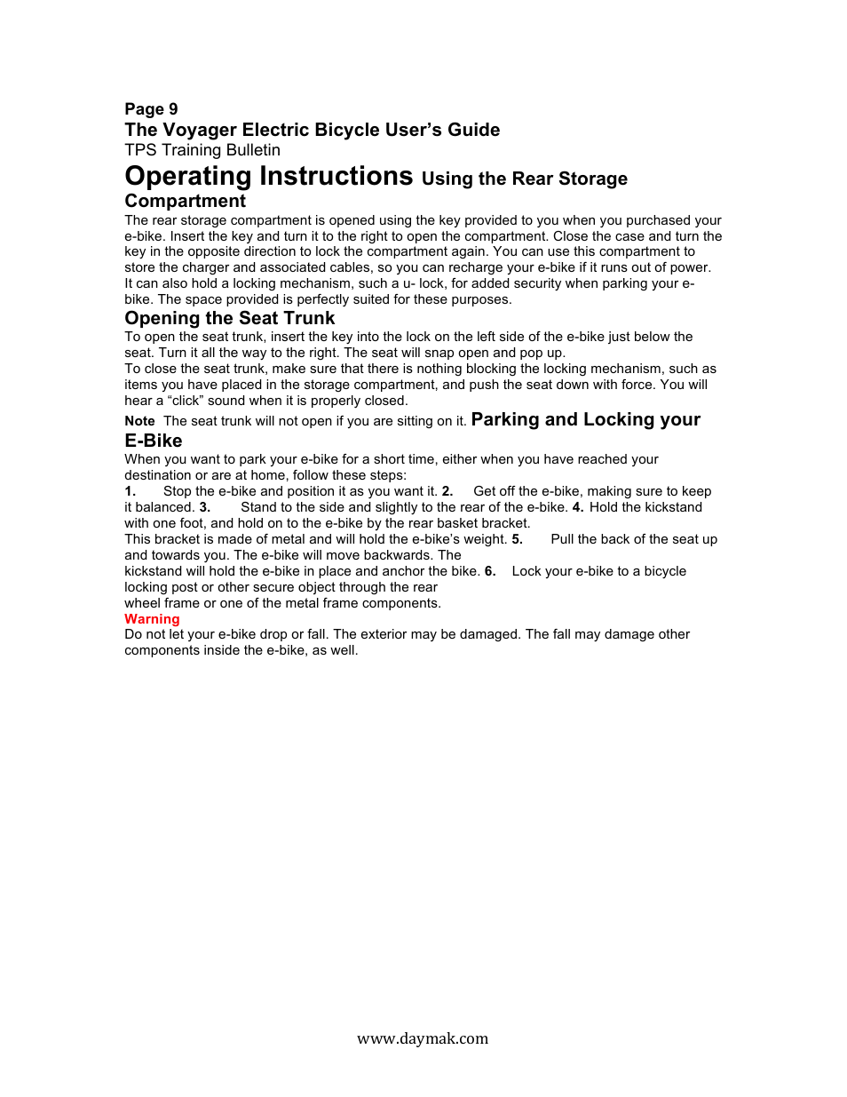 Operating instructions | Daymak Voyager User Manual | Page 9 / 25