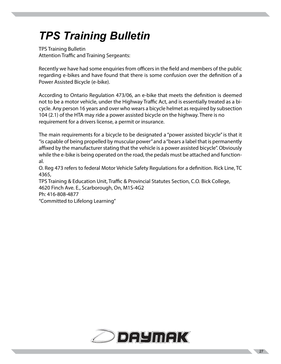 Tps training bulletin | Daymak Vienna Rocket 72V User Manual | Page 27 / 27