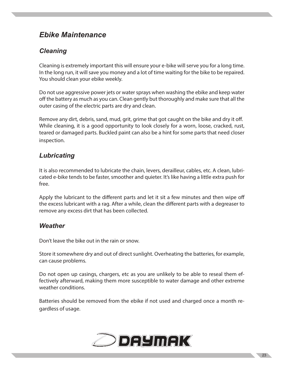 Ebike maintenance | Daymak Tokyo User Manual | Page 23 / 27