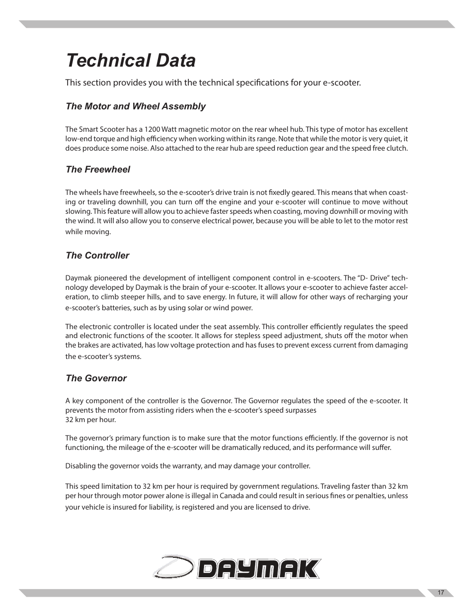Technical data | Daymak Boomerbuggy Covered User Manual | Page 17 / 20