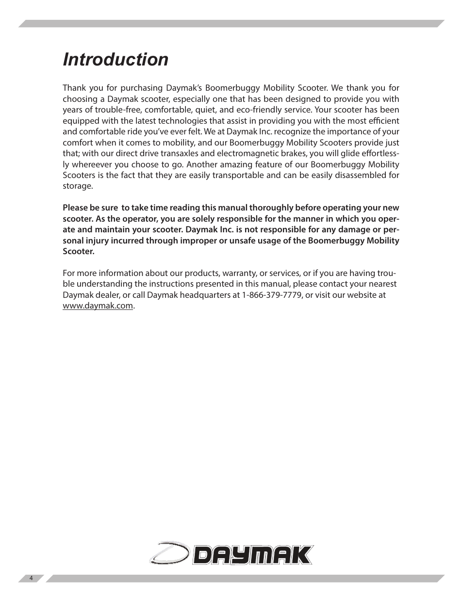 Introduction | Daymak Boomerbuggy Covered User Manual | Page 4 / 20