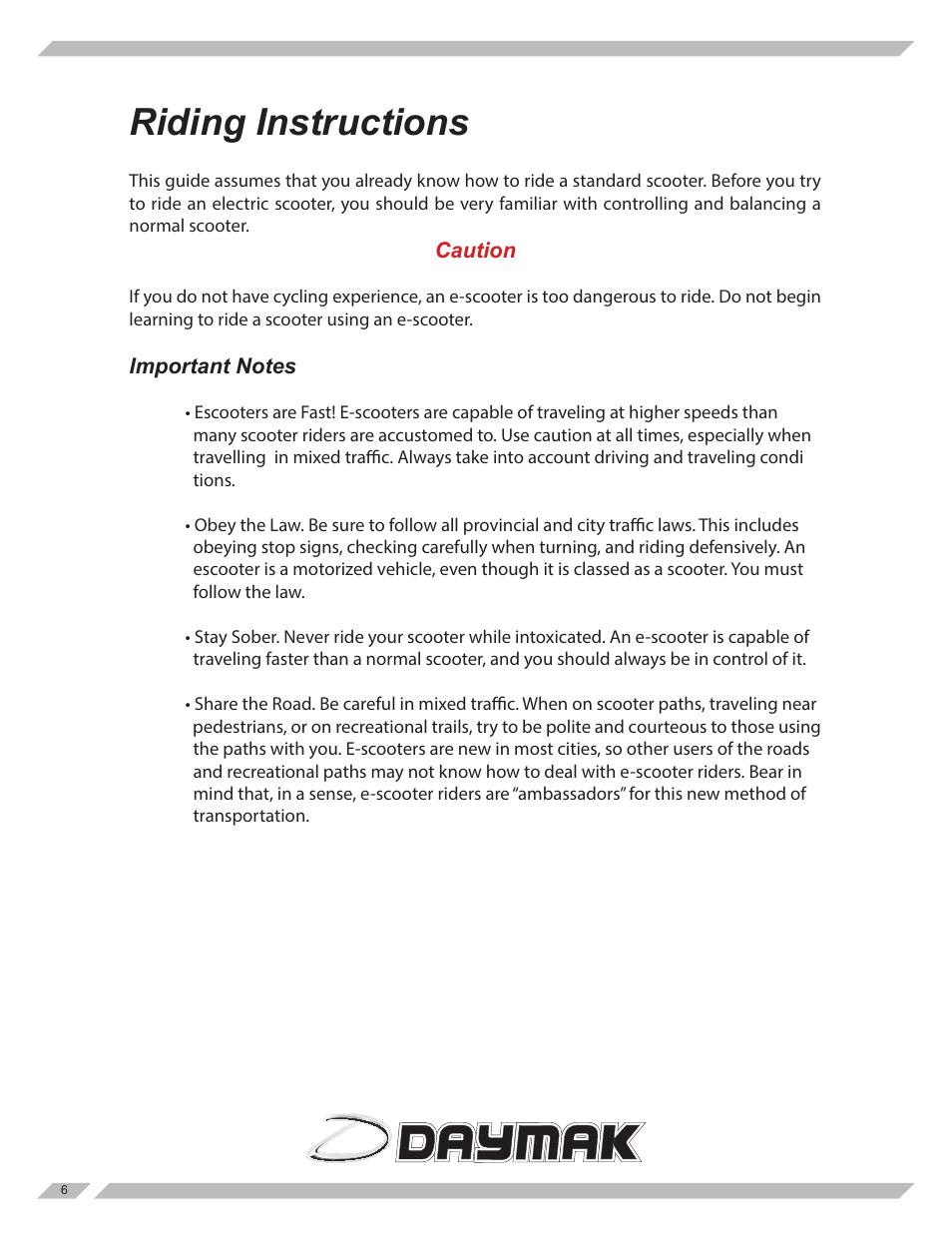 Riding instructions | Daymak Boomerbuggy Covered User Manual | Page 6 / 20