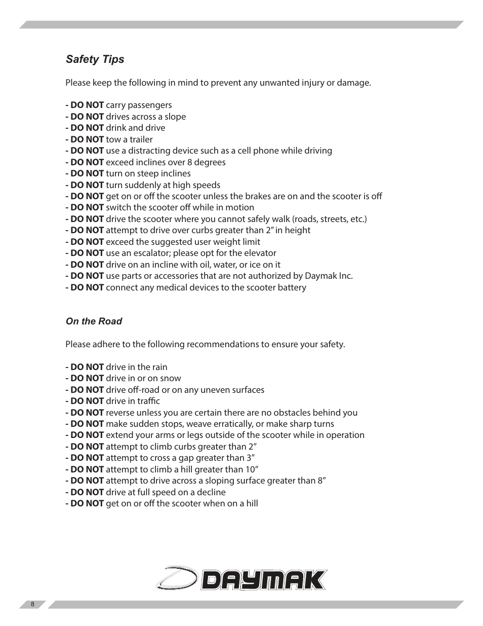 Daymak Boomerbuggy Covered User Manual | Page 8 / 20