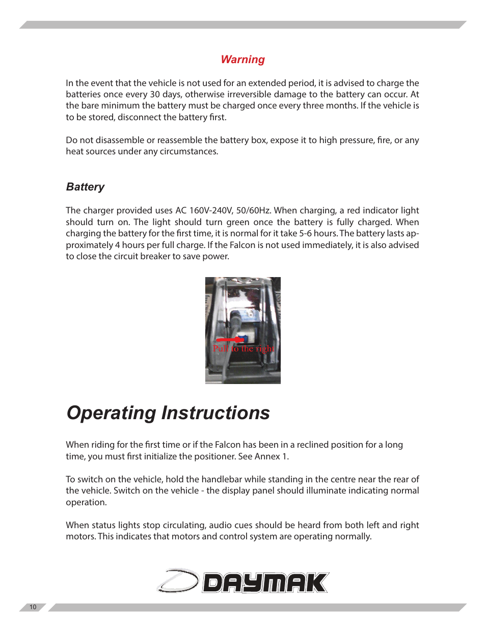 Operating instructions | Daymak Boomerbuggy Falcon User Manual | Page 10 / 14